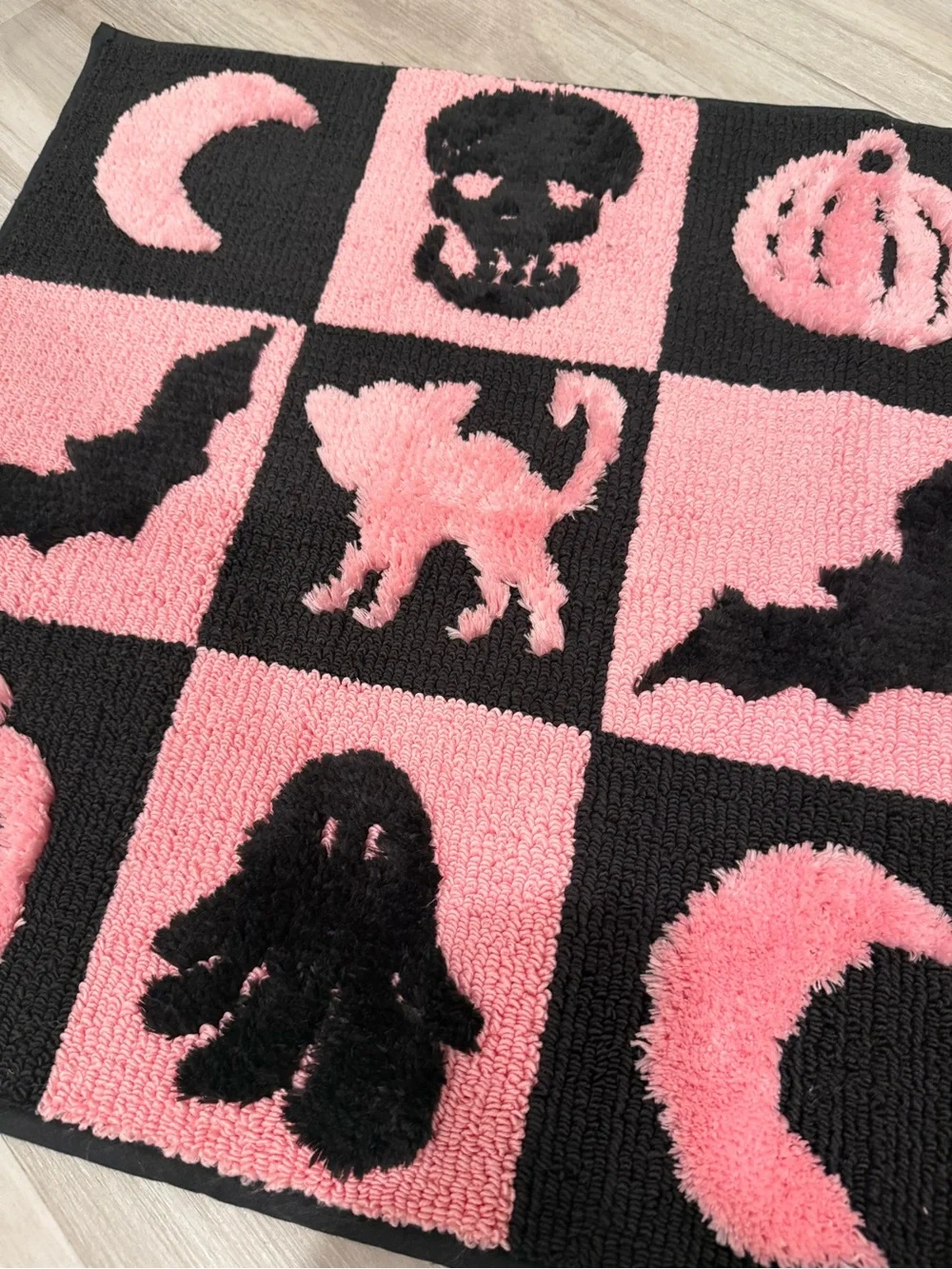 Betsey Johnson Pink & Black Halloween Checker Welcome Mat